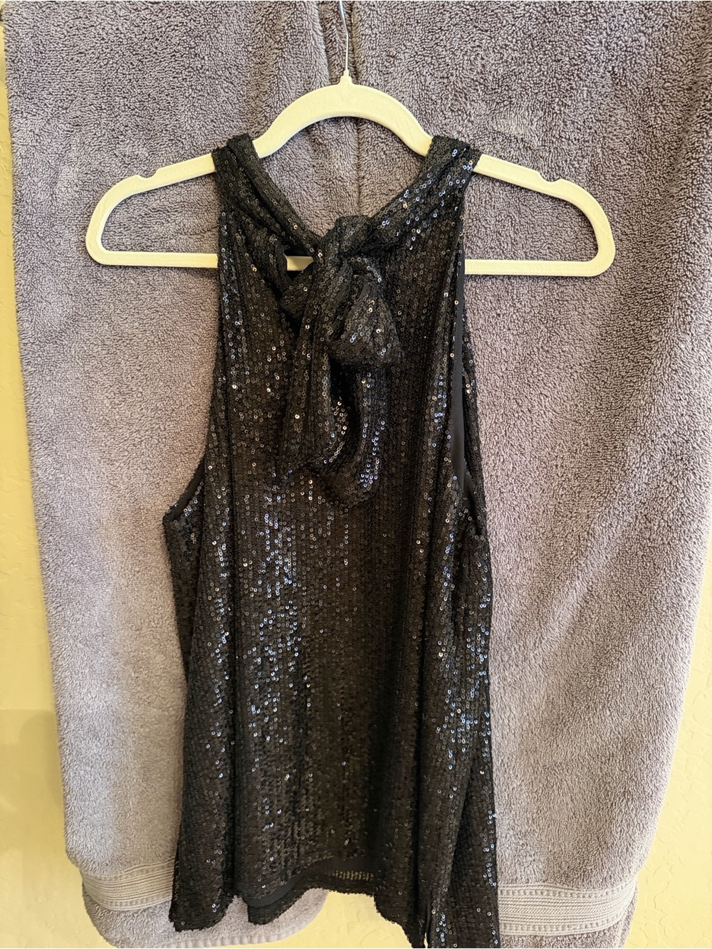 Sequined Black Tie-Back Women's Sleeveless Blouse